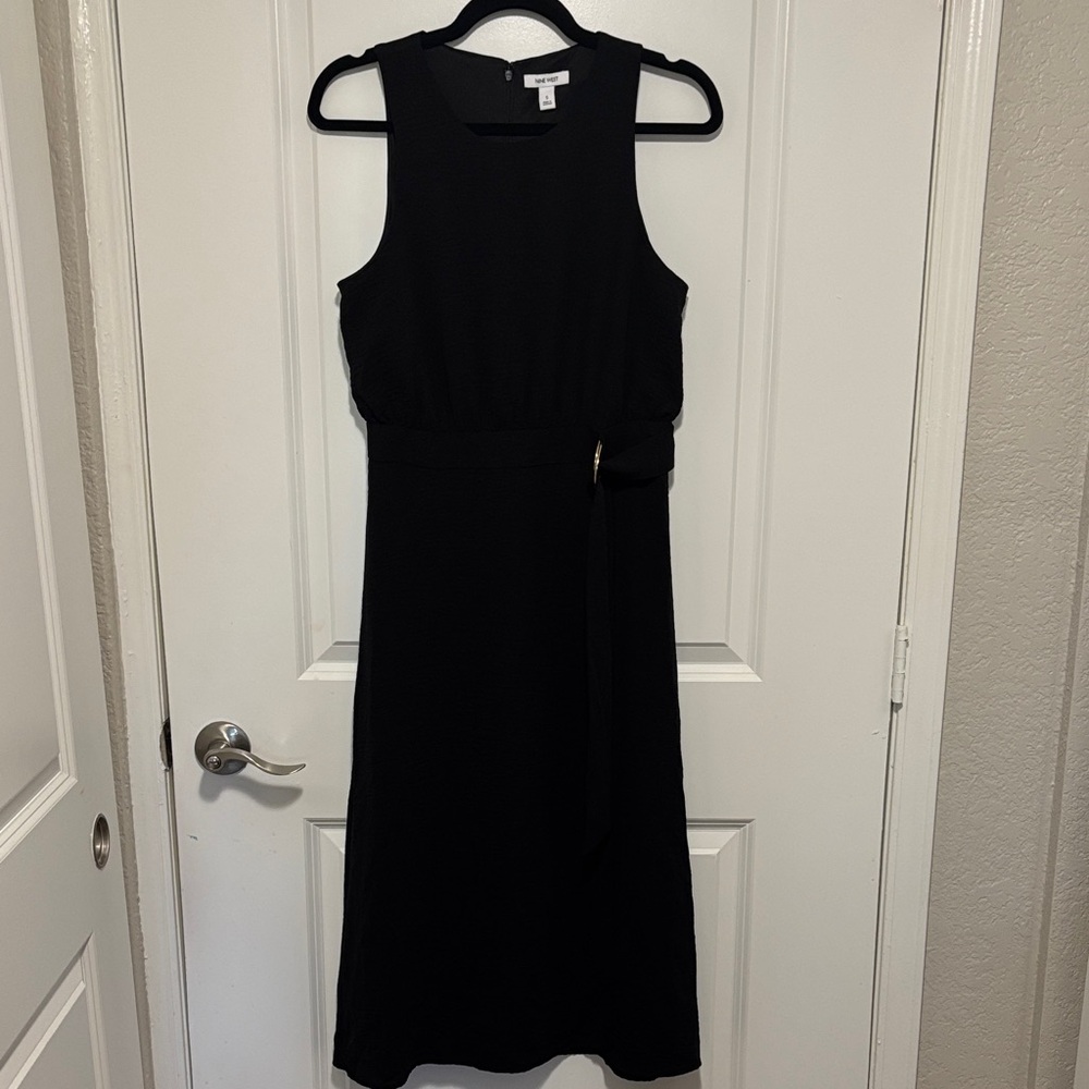 Nine West Black Sleeveless Midi Dress with Side Waist Tie
